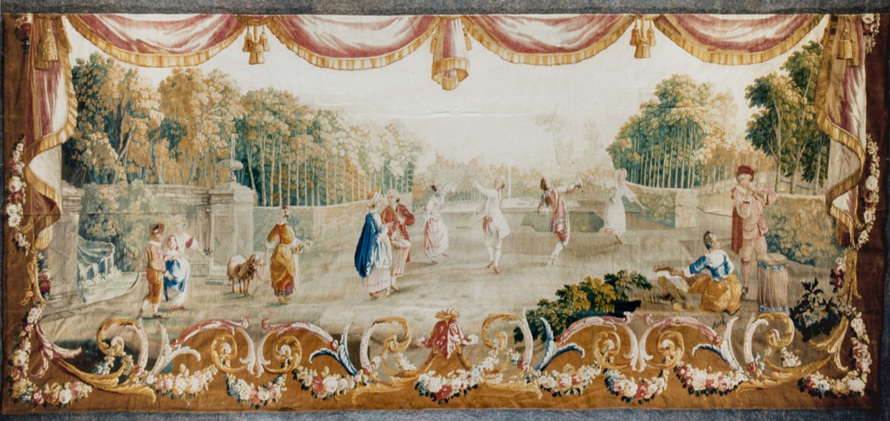 Tanz in einem Park, Aubusson Tapisserie Werkstatt, ca. 1782 von French School