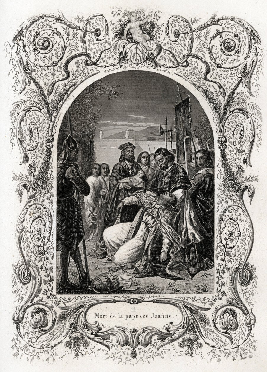 Tod der Päpstin Johanna (Pontifikat von 855 bis 858). Gravur zur Illustration der Histoire des papes von Maurice Lachatre (1814-1900), Librairie du progrès, Paris von French School