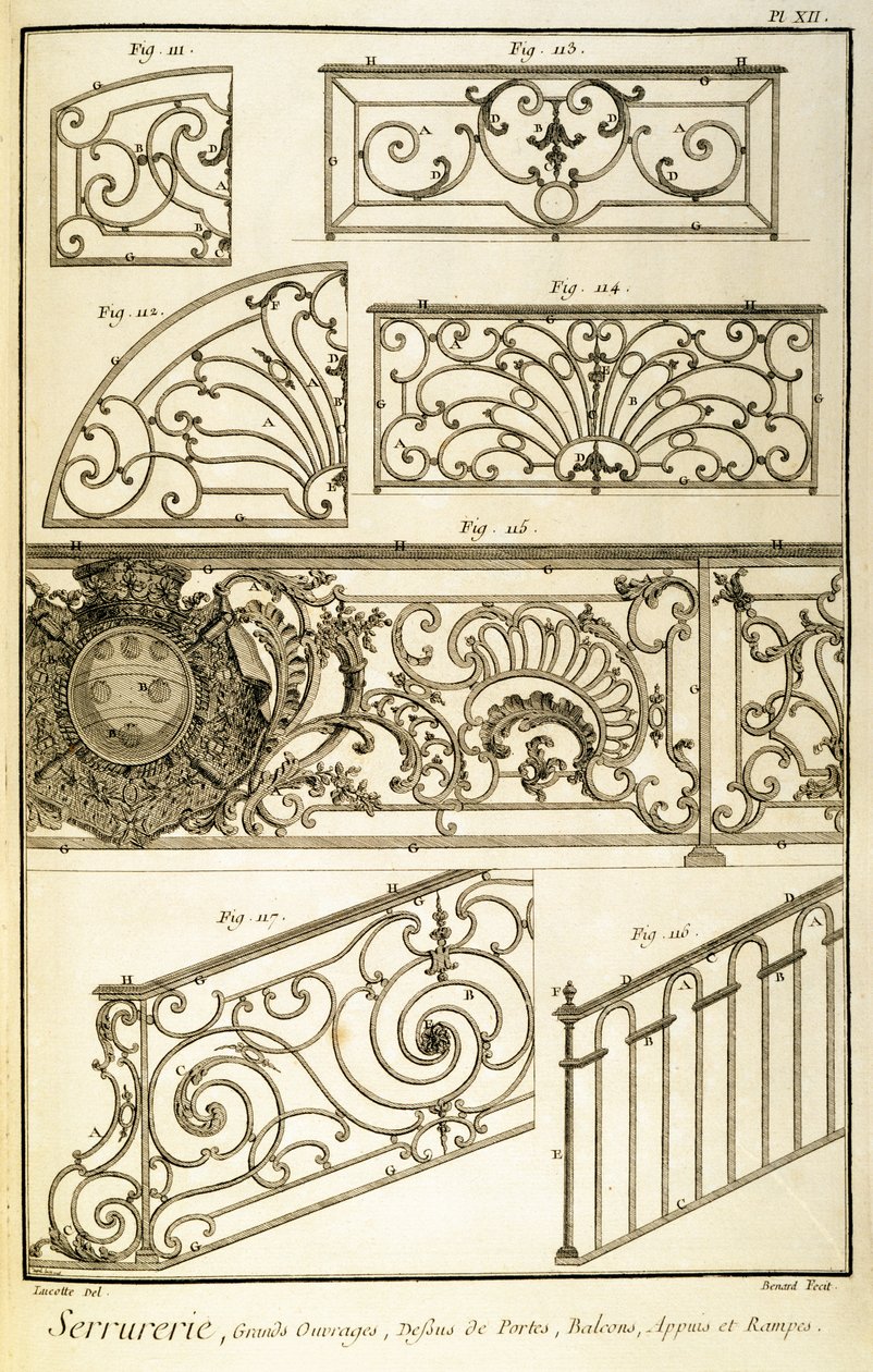 Dekoratives Eisenwerk, aus Diderots Enzyklopädie, veröffentlicht 1771 von French School