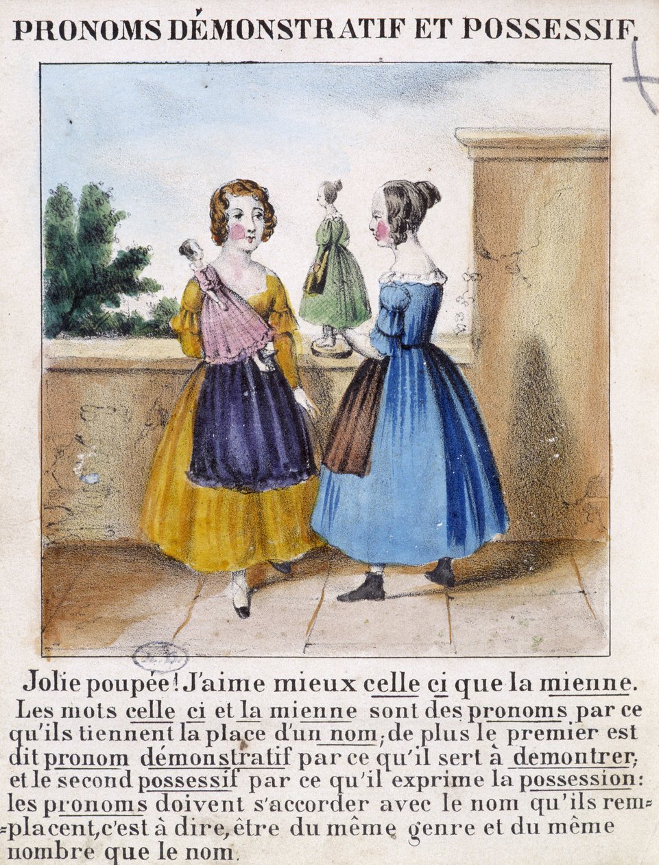 Demonstrativ- und Possessivpronomen (2 Mädchen spielen mit Puppen) - in „La grammaire en images“ von French School
