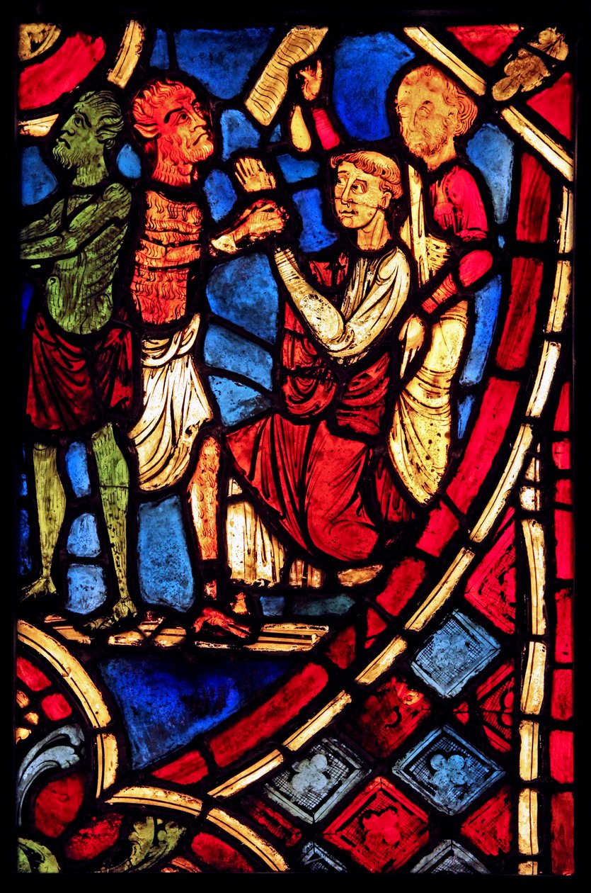 Theophilus schließt einen Pakt mit einem Teufel aus der Kirche von Varennes-Jarcy (ursprünglich aus der Abtei de Gercy?) von French School
