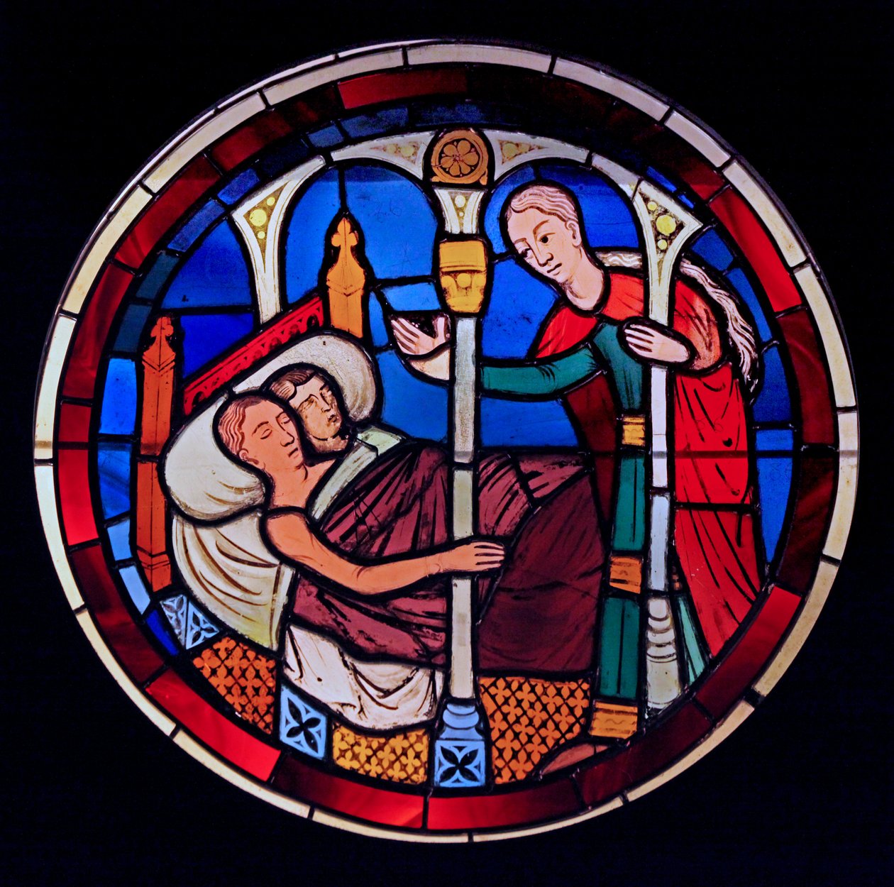 Darstellung eines Dieners, der das Zimmer von Tobias und Sarah betritt, aus der Ste Chapelle, Bay E von French School
