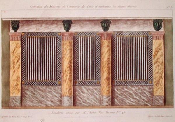 Entwurf für die Fassade eines Metzgerladens, aus einer Serie, die die am besten dekorierten Geschäftsgebäude in Paris darstellt, ca. 1810 von French School