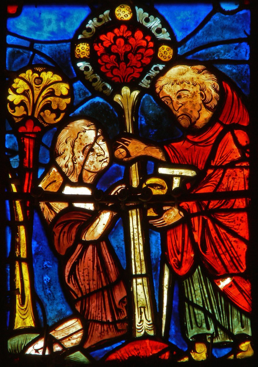 Detail eines Fensters, das Szenen aus dem Leben der Hl. Maria von Ägypten darstellt von French School