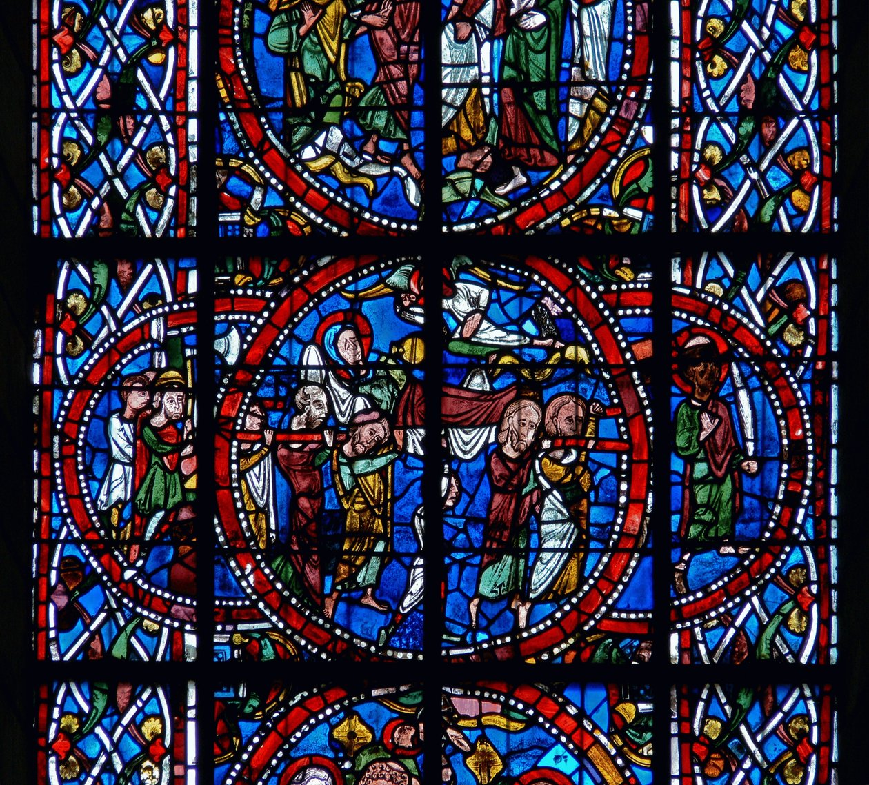 Detail aus einem Fenster, das die Beerdigung darstellt, aus dem Tod und der Himmelfahrt der Jungfrau Maria von French School