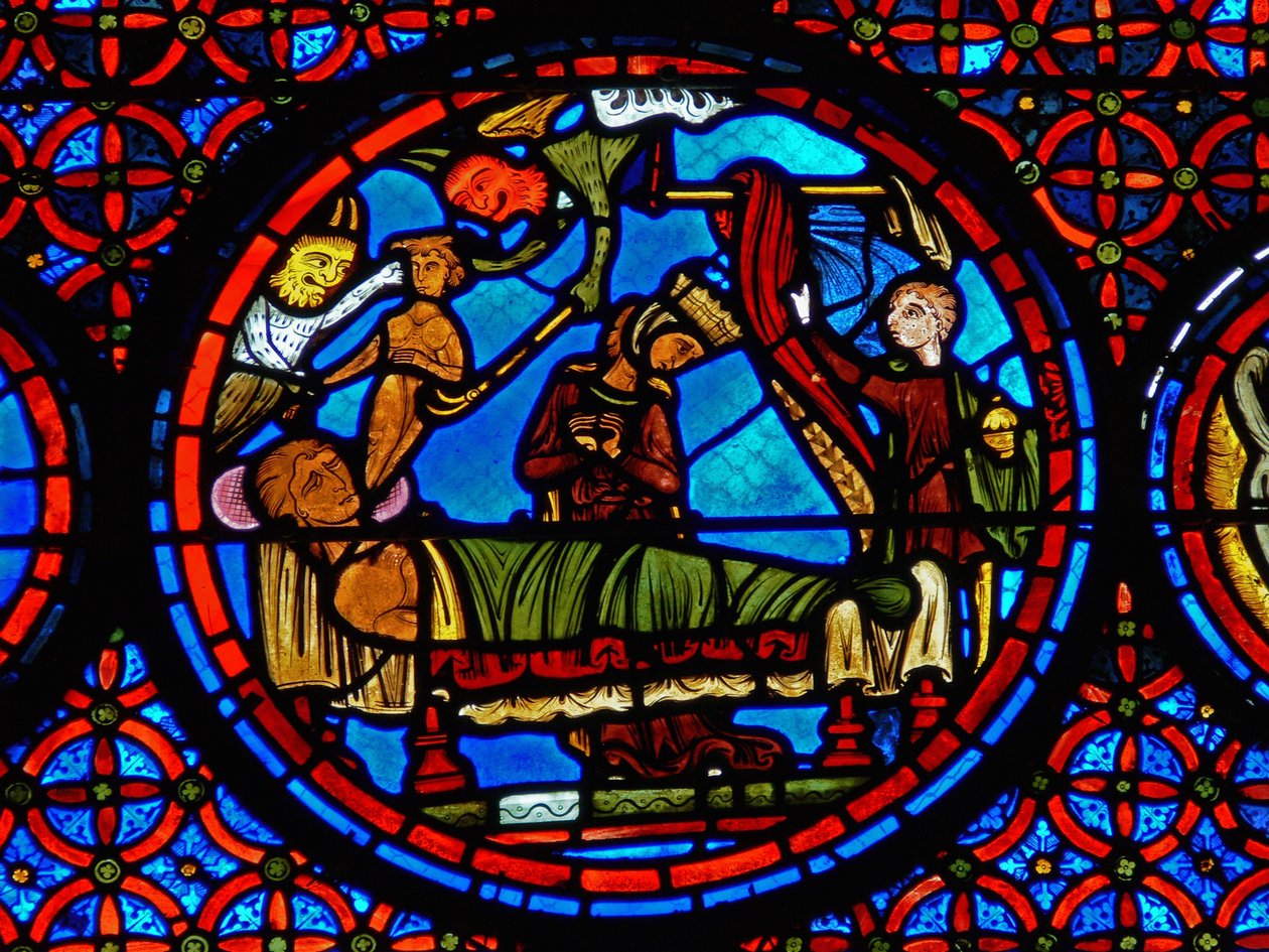 Detail eines Fensters, das das Gleichnis von Lazarus und Dives darstellt (Detail) von French School