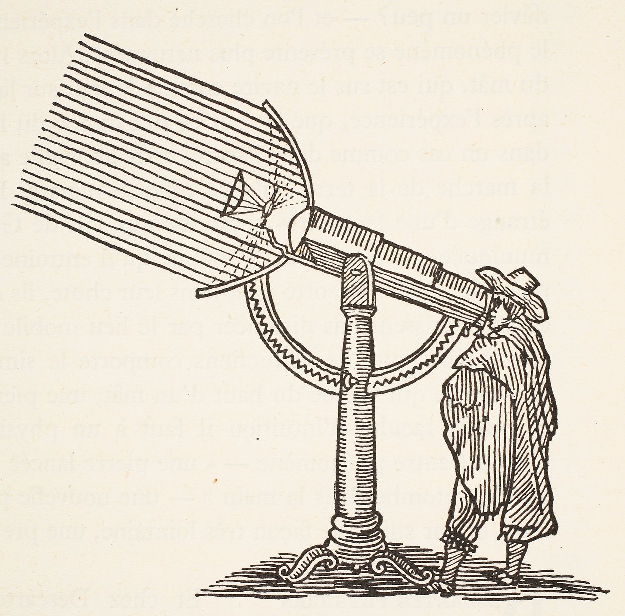 Dioptrisches Teleskop, Kopie eines Stichs von Boris Mestchersky, Illustration aus Histoire de la Nation Francaise, Sciences, Bände I & II, von Gabriel Hanotaux, 1924 von French School