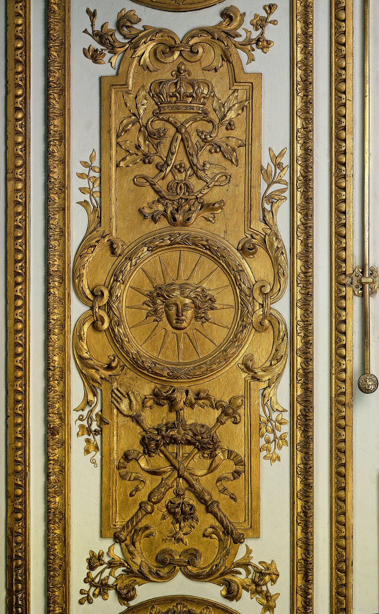 Türholz des Venus-Salons mit Sonne und Zepter. 17. Jahrhundert von French School