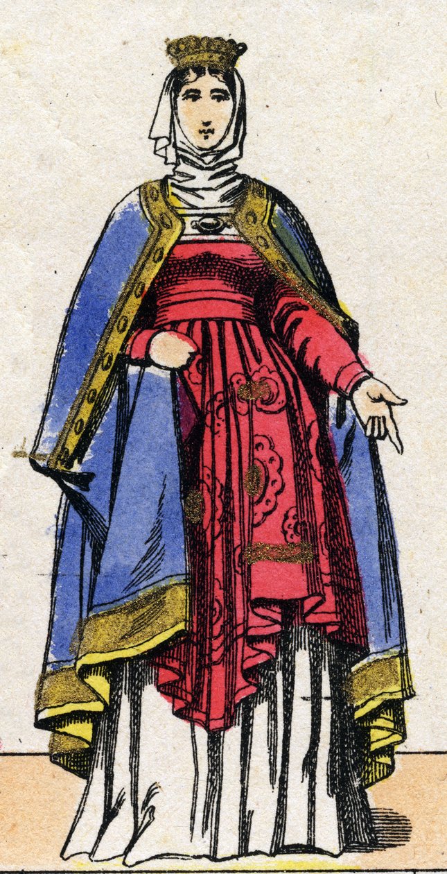 Dynastie der Kapetinger: Porträt von Isabelle von Hennegau (1170-1190) Königin von Frankreich, Ehefrau von Philipp II. genannt Philipp August (1165-1223). Epinal-Bildgebung aus dem späten 19. Jahrhundert. Private Sammlung. von French School