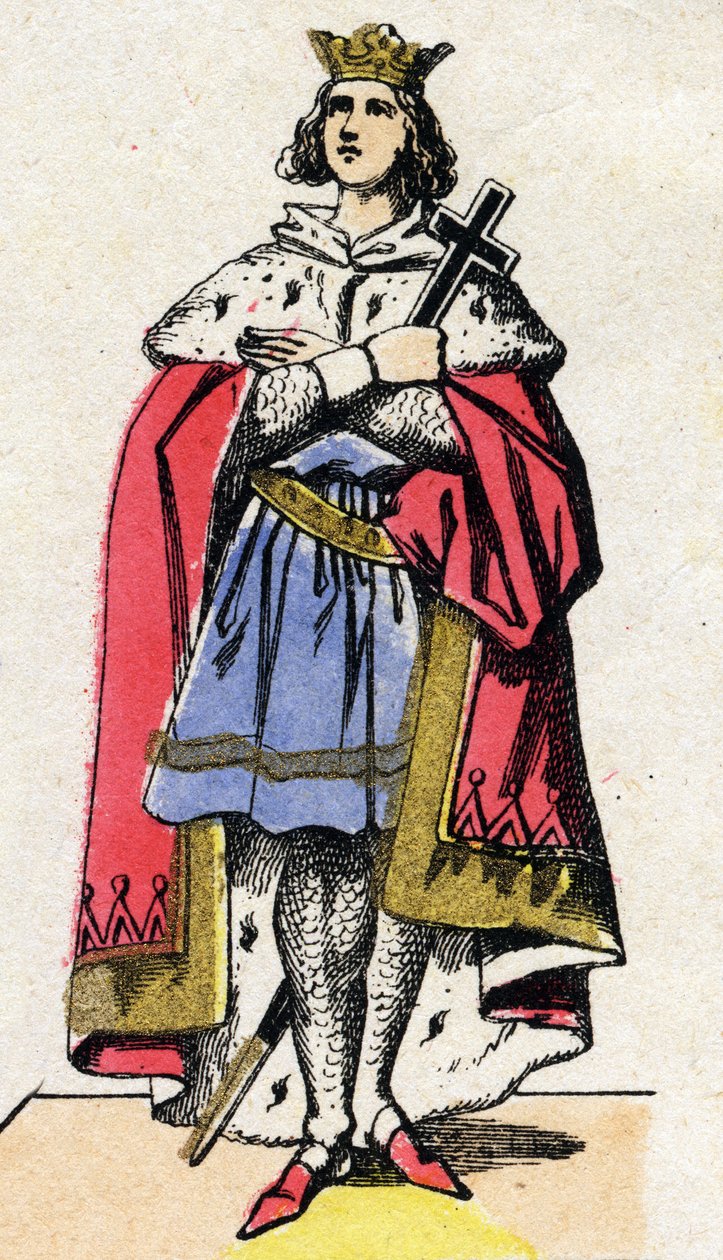 Dynastie der Kapetinger: Porträt von Ludwig IX. von Frankreich (1214-1270) König der Franken von 1226 bis 1270. Epinal-Bildgebung aus dem späten 19. Jahrhundert. Private Sammlung. von French School