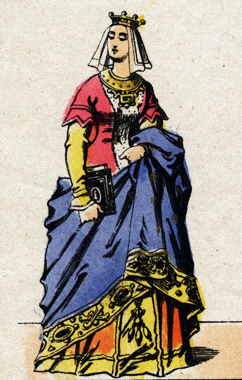 Dynastie der Valois: Porträt von Charlotte von Savoyen (1441-1483) Königin von Frankreich, Ehefrau von Ludwig XI. von Frankreich, genannt der Kluge (1423-1483). Epinal-Bildgebung aus dem späten 19. Jahrhundert. Private Sammlung. von French School