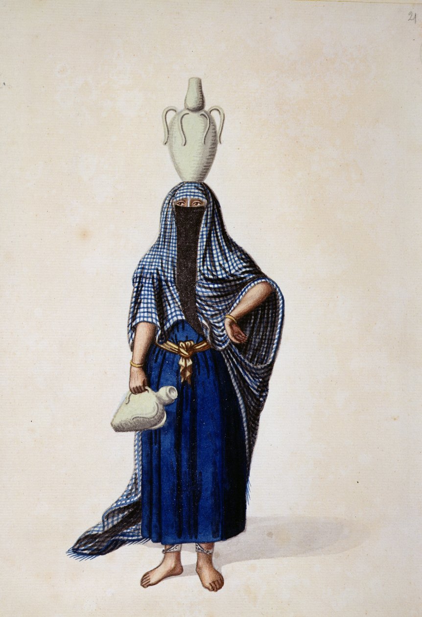 Ägyptische Frau mit einem Ibrik-Wasserkrug, osmanische Periode, drittes Viertel des 18. Jahrhunderts von French School