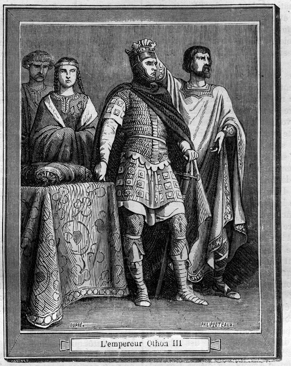 Kaiser Otto III. (980-1002), römisch-deutscher Kaiser Gravur in „Geschichte der Päpste-Könige-Königinnen und Kaiser durch die Jahrhunderte“ von Maurice Lachatre von French School