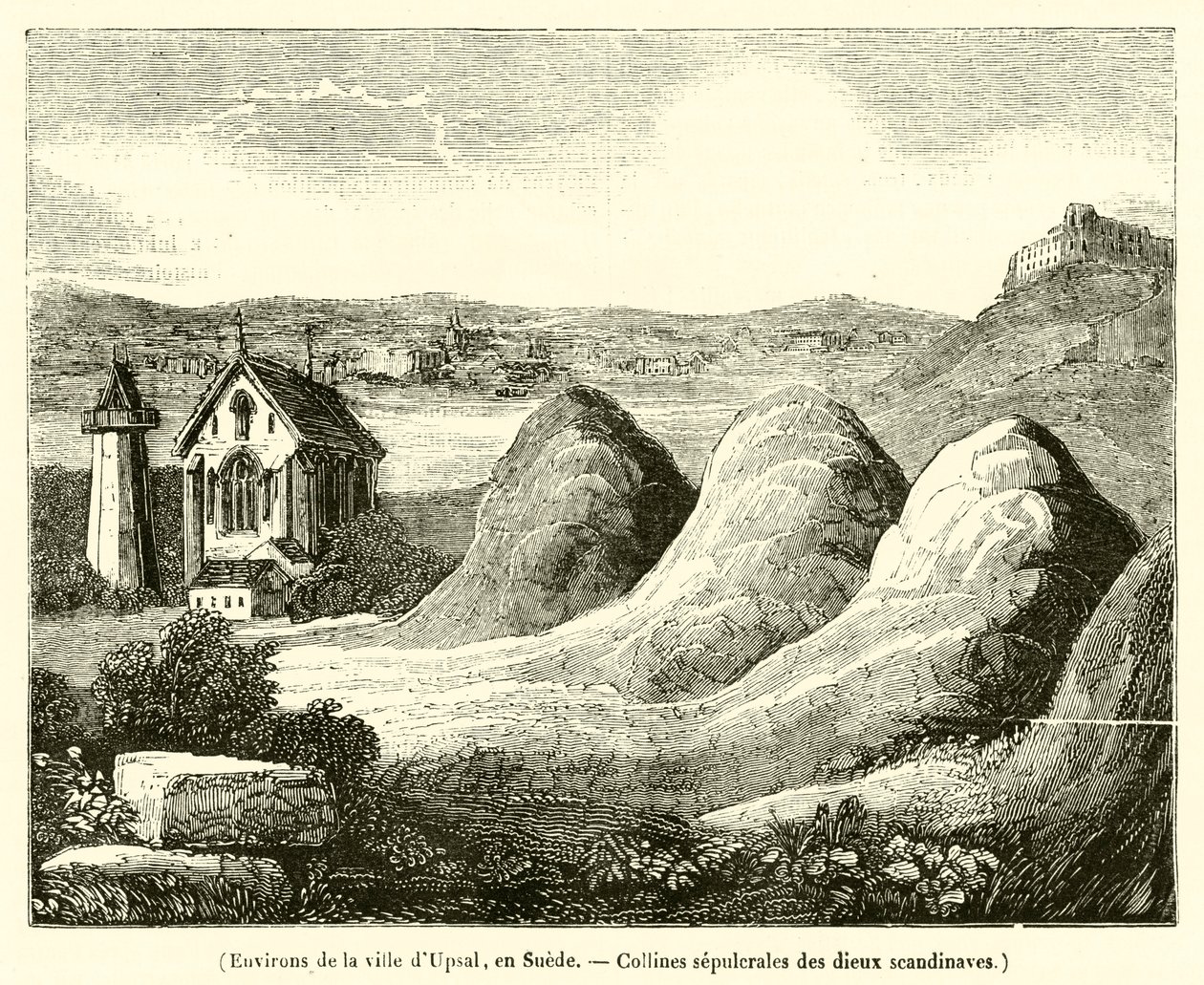 Umgebung der Stadt Uppsala, Schweden, Grabhügel der skandinavischen Götter von French School
