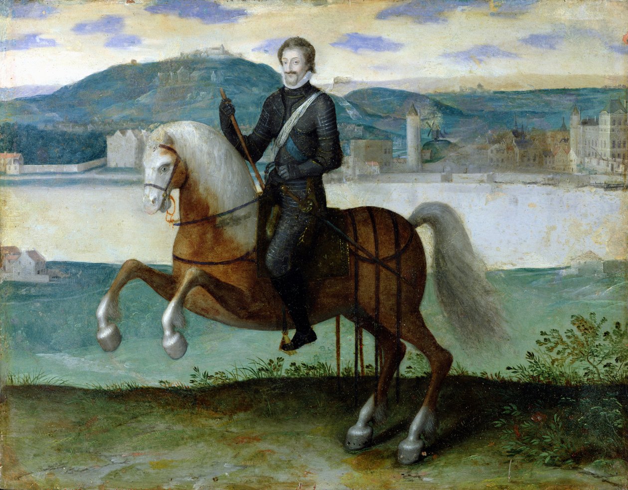 Reiterporträt von Henri IV (1553-1610), König von Frankreich, vor den Mauern von Paris, 1594 von French School
