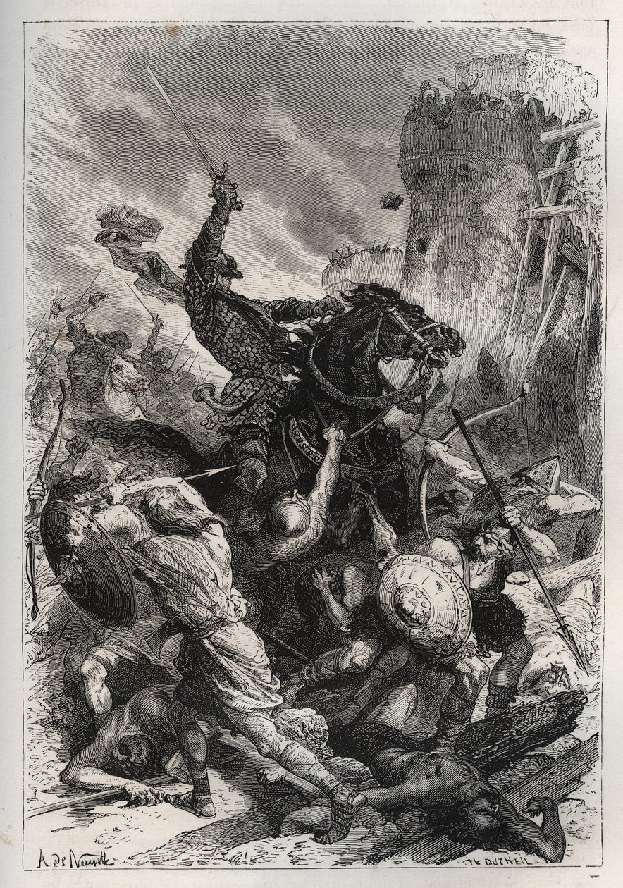 Eudes (Odo) (860-898), König der Franken, führt die Schlacht gegen die Normannen und verteidigt Paris siegreich (860-887) - Eudes (852-898) in der Schlacht gegen die Normannen - „Die Geschichte Frankreichs erzählt meinen Enkeln“ - von Francois Guizot - 187 von French School