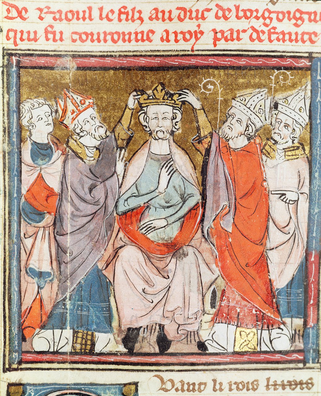 F.188r Raoul, Sohn des Herzogs von Burgund, wird zum König von Frankreich gekrönt, aus den Grandes Chroniques de France, 1375-79 von French School