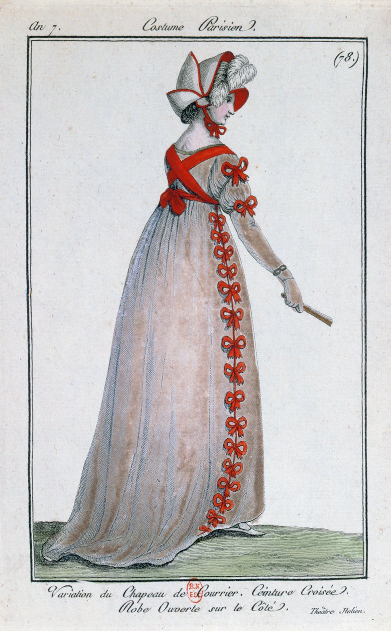 Modedesign für ein Pariser Damenkleid, um 1799 von French School