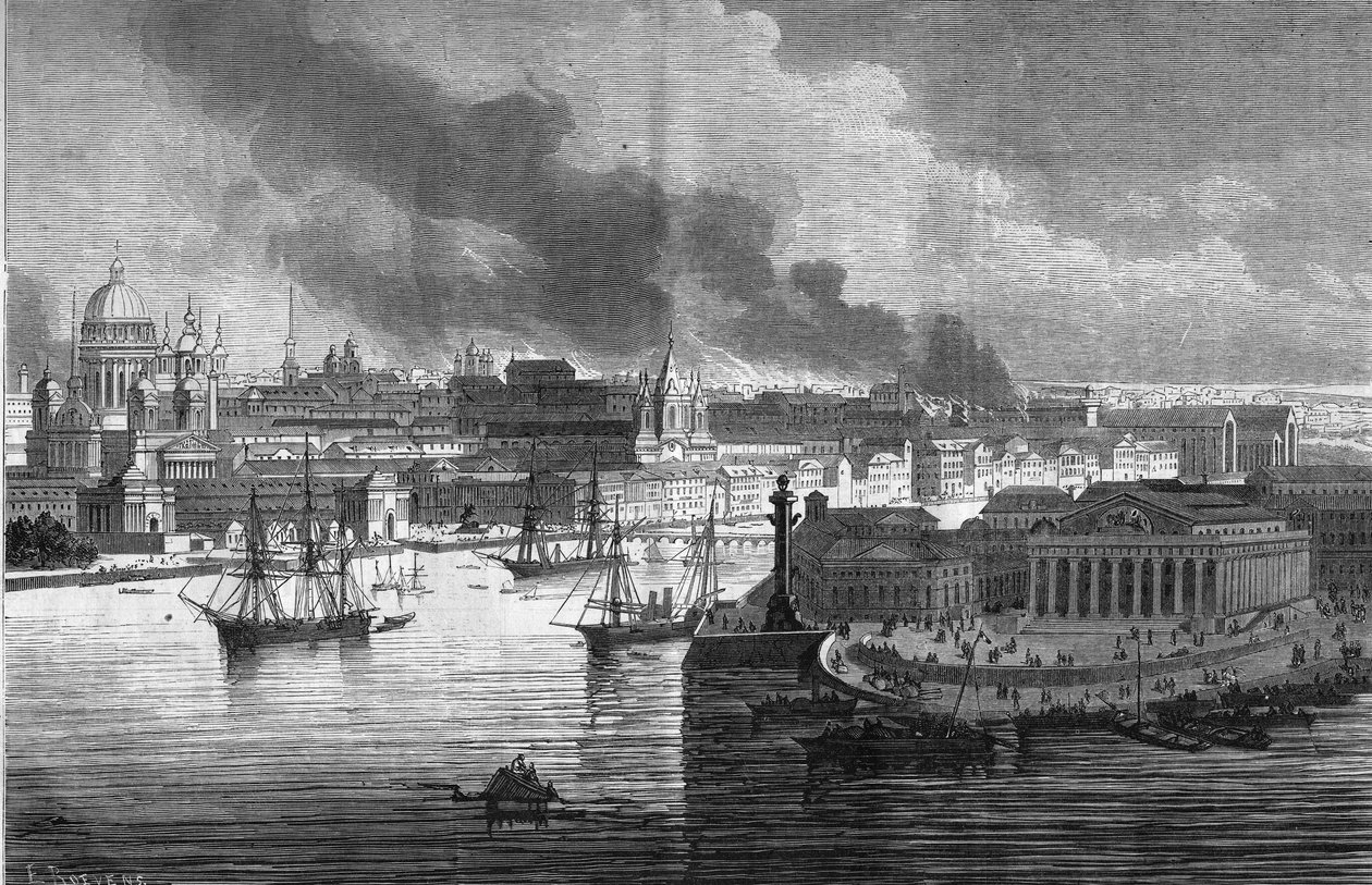 Brand im Ministeriumsviertel in St. Petersburg, Russland von French School