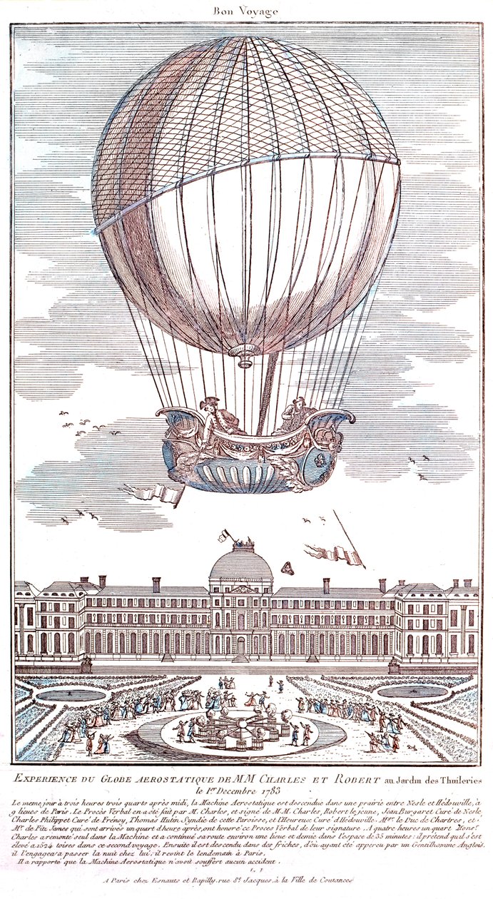 Erster bemannter Wasserstoffballonflug, 1783 von French School