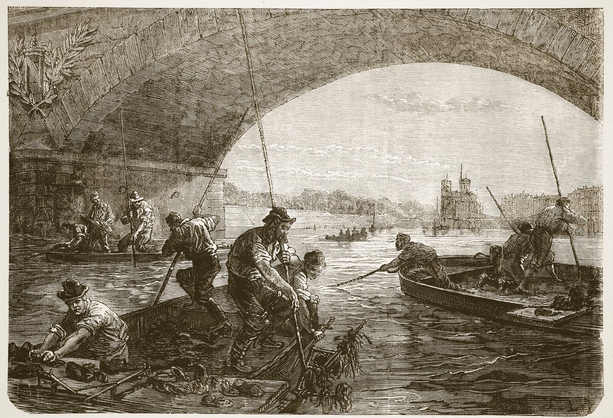 Waffenfischen in der Seine, Illustration aus Cassells Geschichte des Krieges zwischen Frankreich und Deutschland, 1870-1871 von French School
