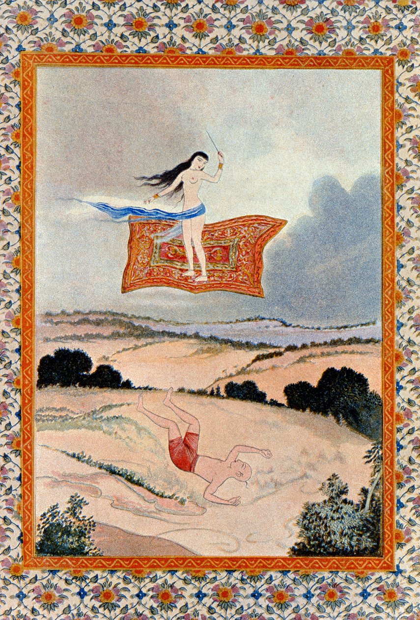 Flieg, o Zauberteppich und transportiere mich, Illustration aus Tausendundeine Nacht. 1895 von French School