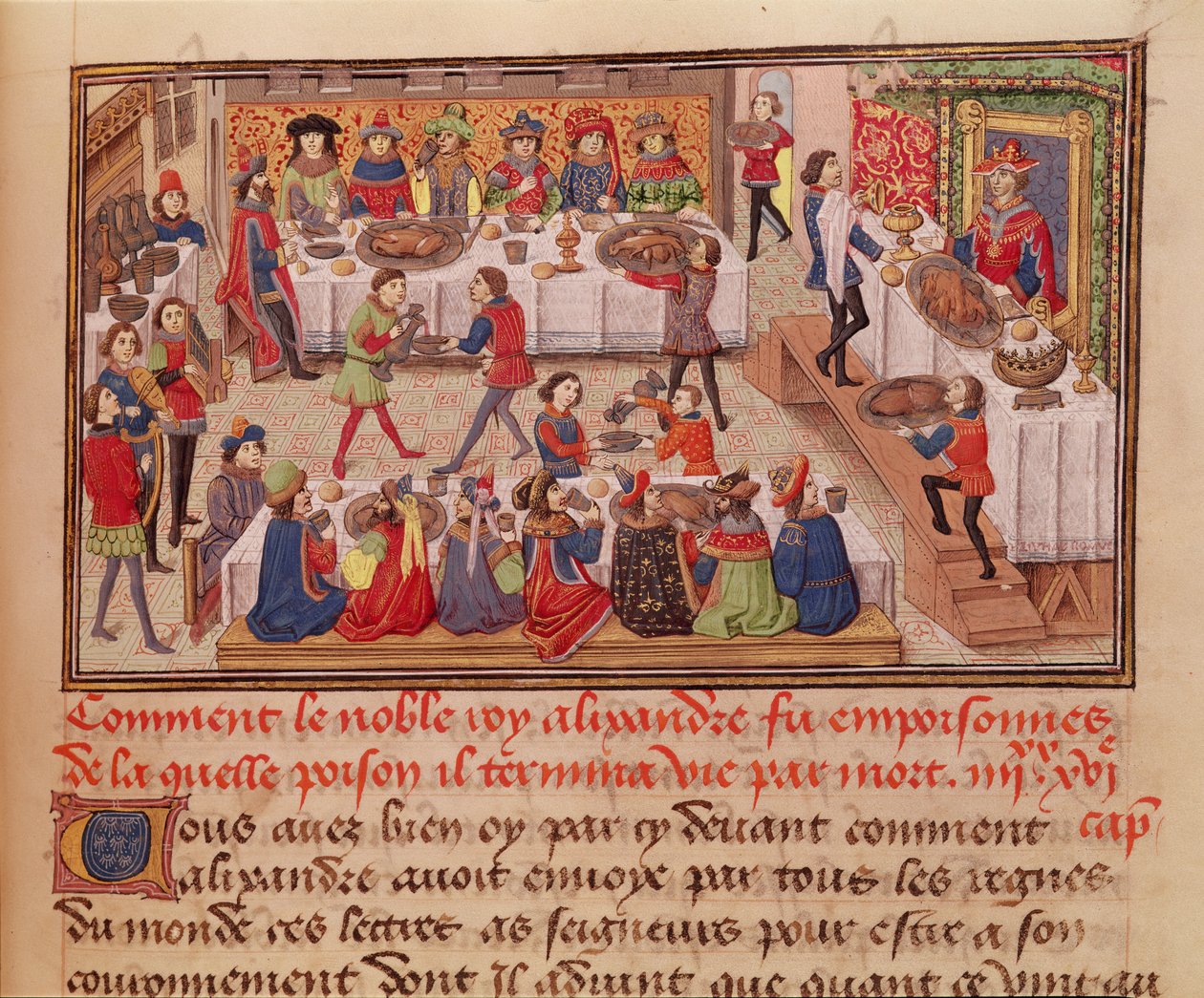 Fol.298r Wie der edle König Alexander vergiftet wurde, Illustration aus einem Buch von Jean Wauquelin, aus der Histoire du Grand Alexandre 1460 von French School