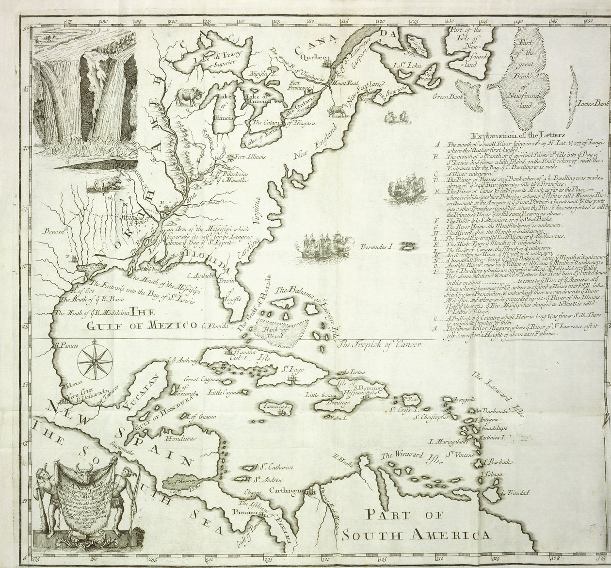 Faltkarte der nordamerikanischen Atlantikküste, 1714 von French School