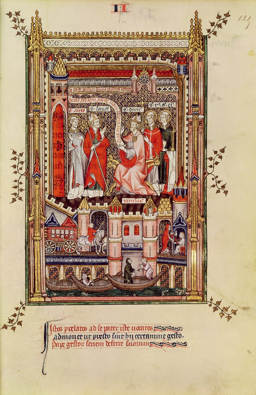 St. Saintin und St. Antonin, die aufgefordert werden, die Geschichte des Lebens von St. Denis zu schreiben, aus Vie de St. Denis, 1317 von French School
