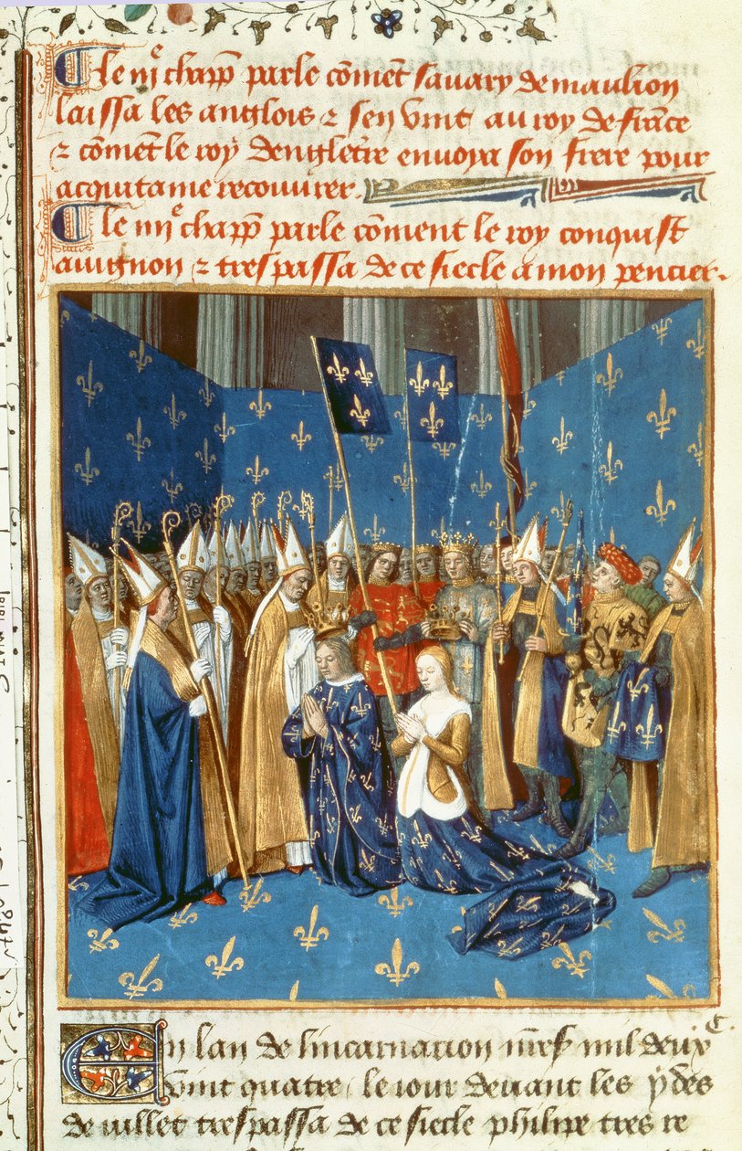 Krönung von Ludwig VIII (1187-1226) und Blanche de Castile in Reims in Anwesenheit des Königs von Jerusalem von French School