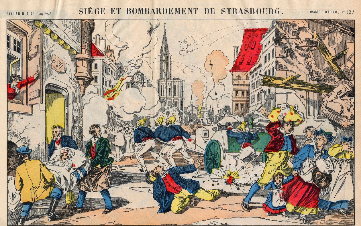 Französisch-Preußischer Krieg (1870-1871), am 23. August 1871 wurde Straßburg bombardiert und musste am 28. September kapitulieren. Epinal-Bild. von French School