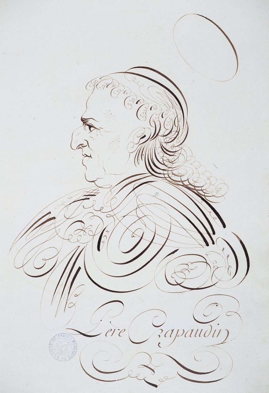 Französische Kalligraphie: Porträt von Pater Crapaudin von Bernard aus Paris um 1780. Historische Bibliothek der Stadt Paris. von French School