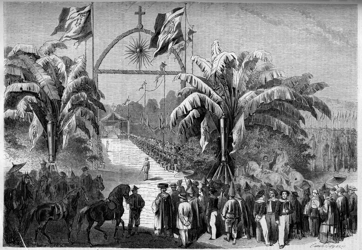 Französische Kolonisation: Erste katholische Messe in Saigon, Cochinchina von French School