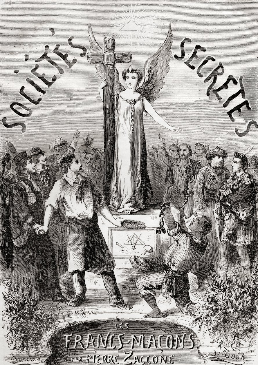 Frontispiz aus Societes Secretes, les Francs Macons, veröffentlicht um 1867 von French School