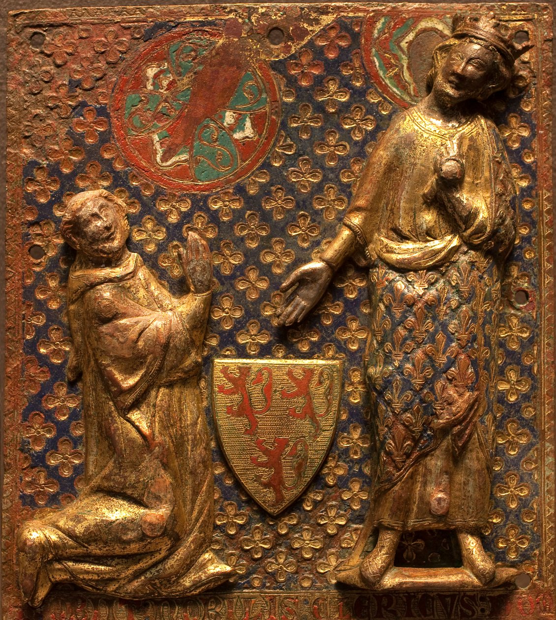 Grabplatte: Guy de Meyos kniet vor Saint Louis (Ludwig IX. von Frankreich) von French School