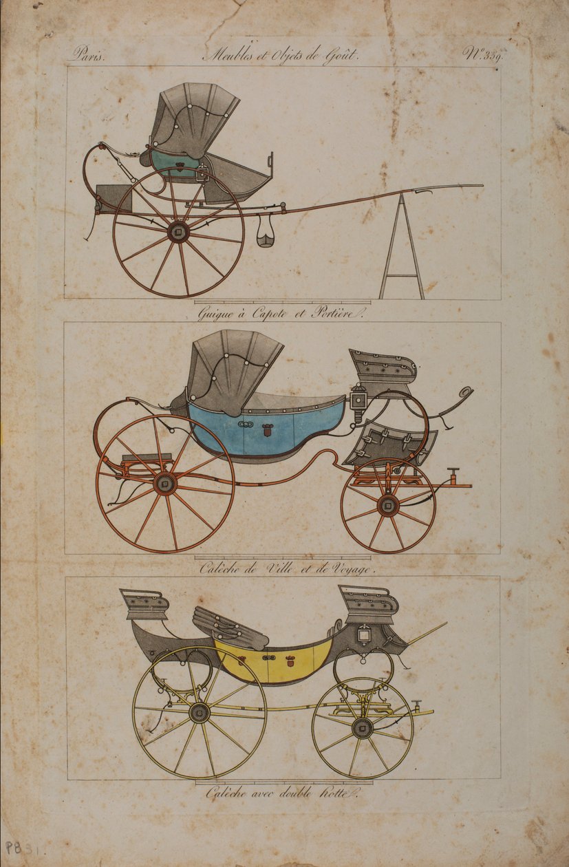 Möbel und Geschmackvolle Objekte, Nr. 32, Phaeton Einfach (farbige Gravur) von French School