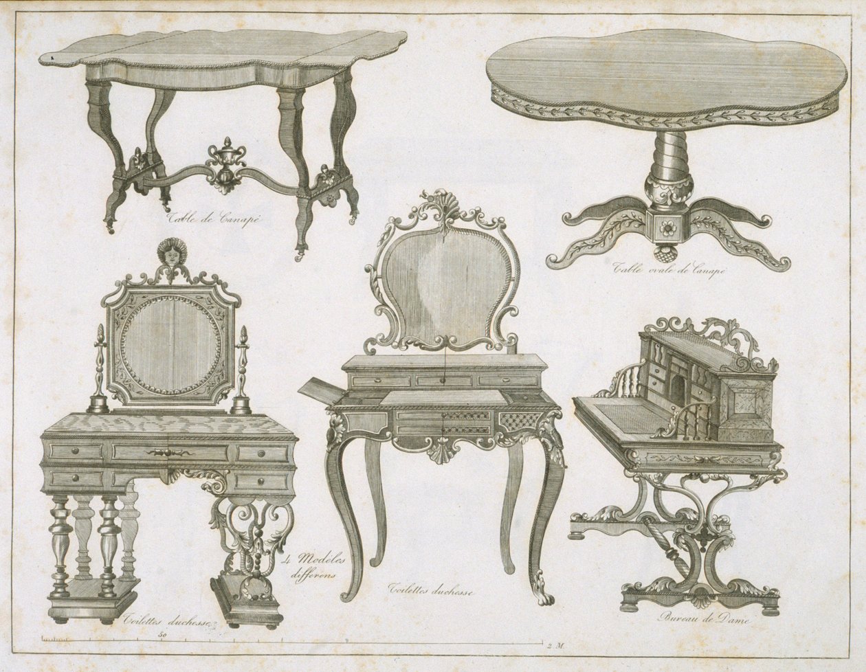 Möbeldesigns von Lefevre-Chauveaux, aus Album Dessins de Meubles von French School