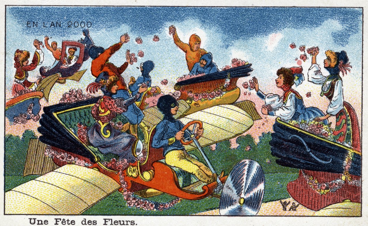 Futuredays: Eine Vision des 19. Jahrhunderts vom Jahr 2000 - Serie „Im Jahr 2000“: Ein Blumenfest - Chromolithographie von Villemard von French School