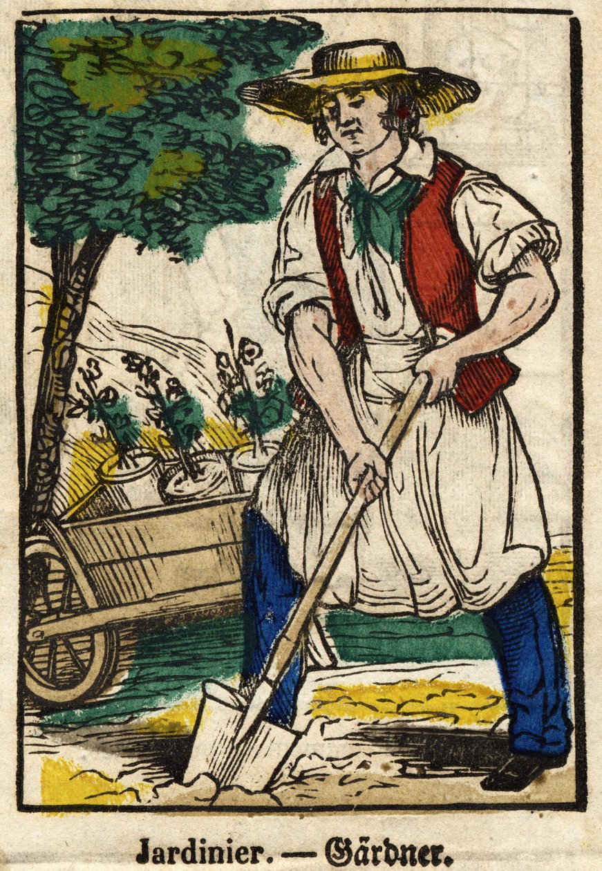 Gärtner; Serie über Berufe, Bild von Epinal aus dem 19. Jahrhundert. von French School