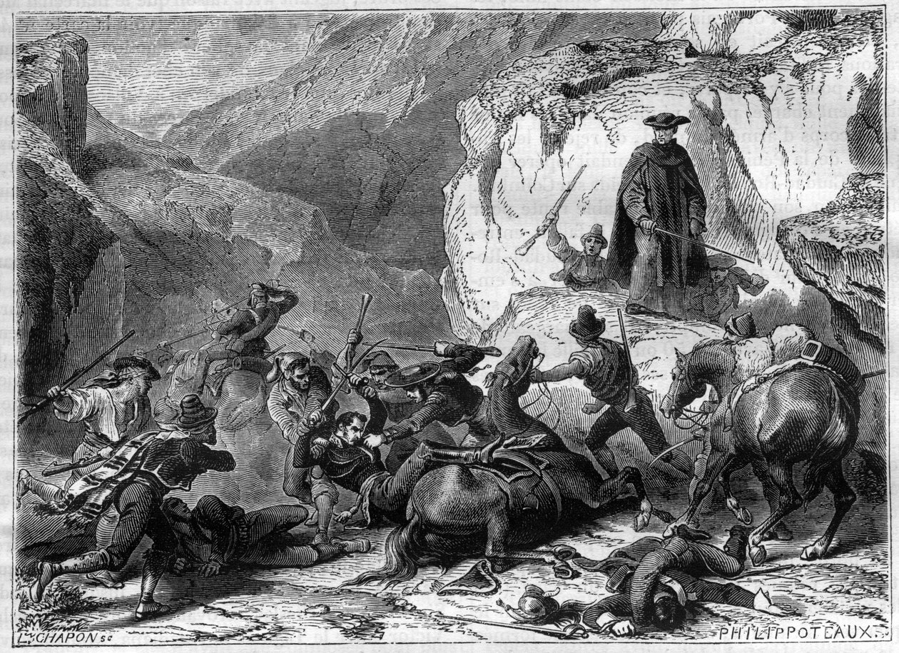 General Jean Baptiste, Baron Franceschi, hält während eines Hinterhalts in der Nähe von Zamora in Spanien an, 1809 von French School