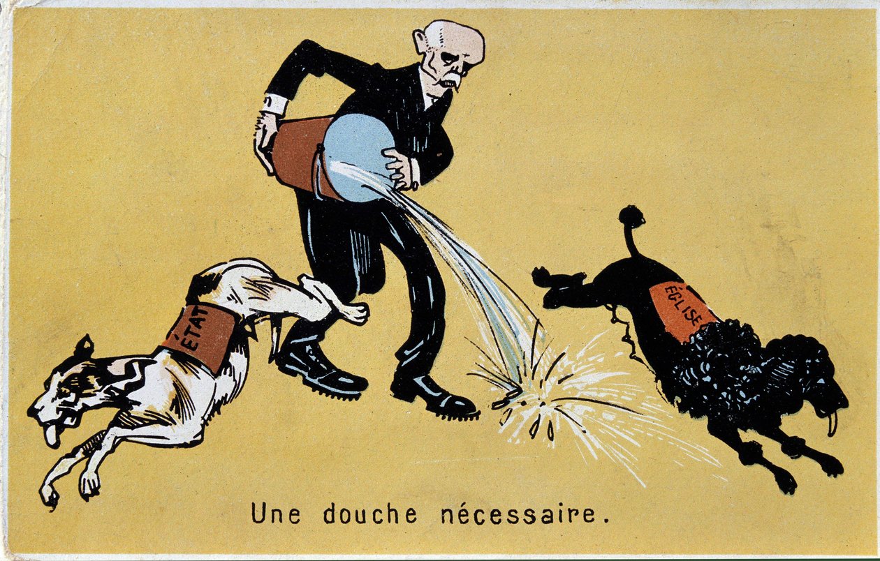 Georges Clemenceau trennt Kirche und Staat mit einem Wassergraben für zwei Hunde von French School