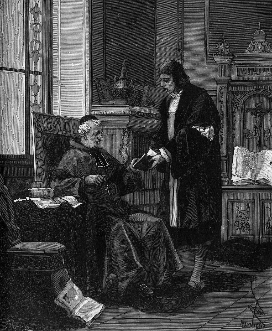 Girolamo Fracastoro bekannt als Fracastor (1478-1553). Italienischer Humanist und Arzt, der sein Gedicht Kardinal Bembo präsentiert. von French School