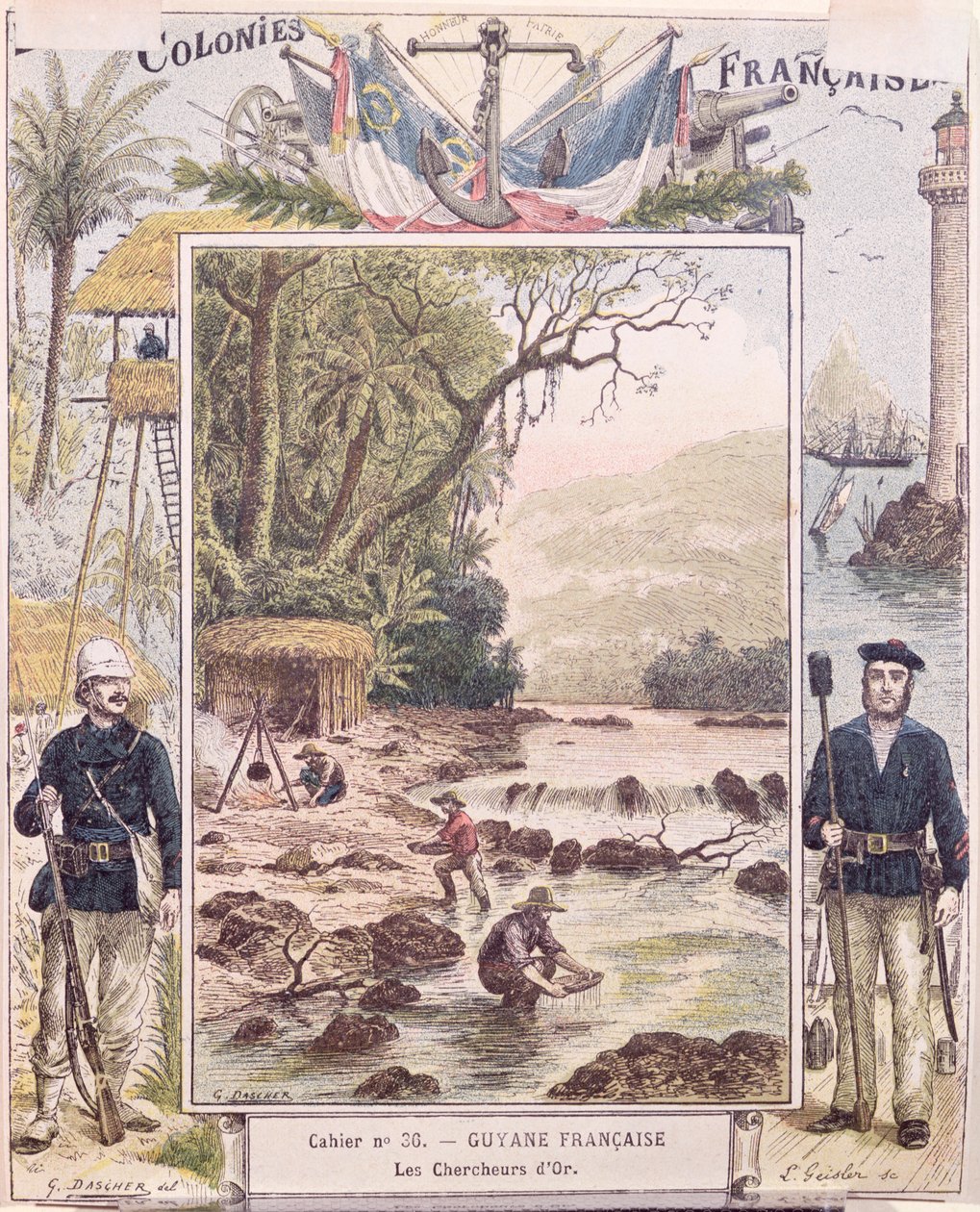 Goldgräber in Französisch-Guayana, Umschlag eines Schulheftes, ca. 1880 von French School
