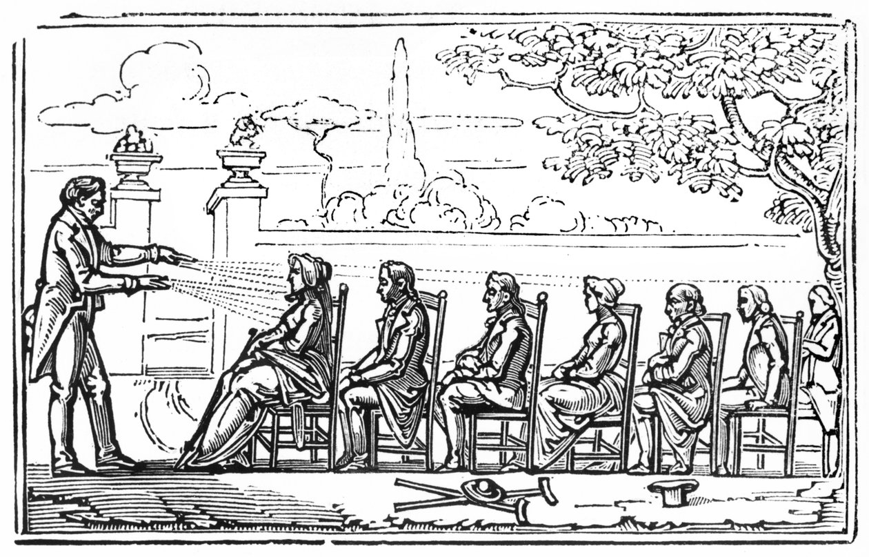 Gruppenmagnettherapie, Illustration aus Thérapeutique Magnétique von Baron du Potet, 1863 von French School