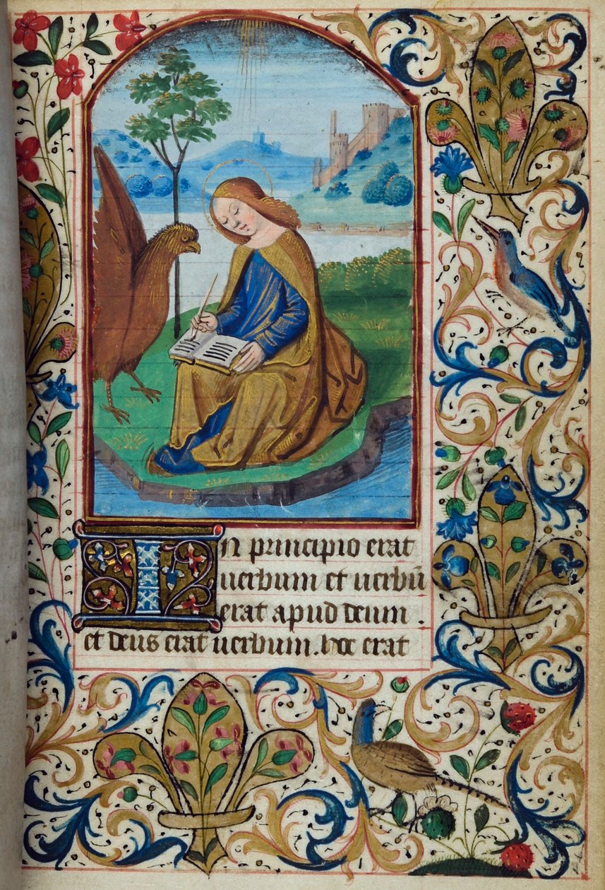 H/L-3-3 fol. 14r St. Johannes der Evangelist, aus dem Stundenbuch, Gebrauch von Paris, Mitte des 15. Jahrhunderts von French School