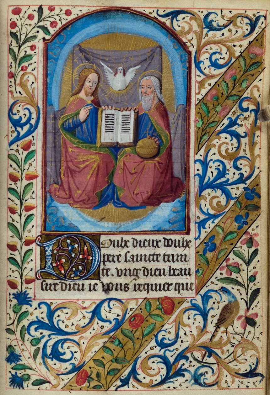 H/L-3-3 fol. 153r Heilige Dreifaltigkeit, aus Stundenbuch, Gebrauch von Paris, Mitte des 15. Jahrhunderts von French School