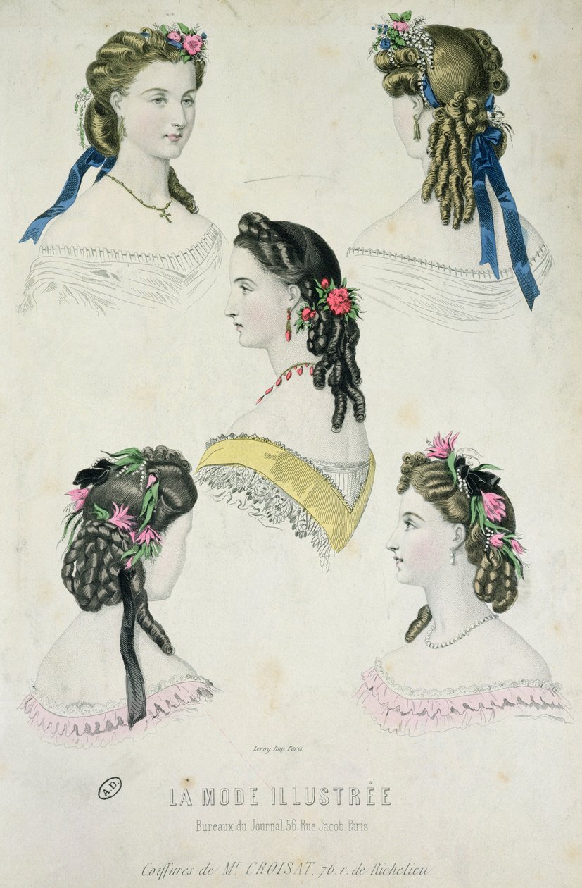 Frisuren von Monsieur Croisat, aus La Mode Illustrée, 1865 von French School