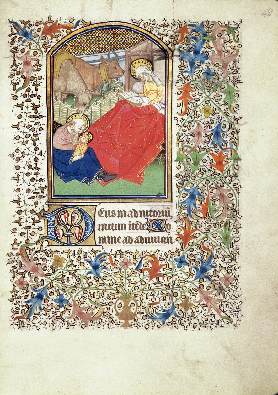 Geburt Jesu, aus dem Stundenbuch des "Meister des Jacques de Besançon" von French School