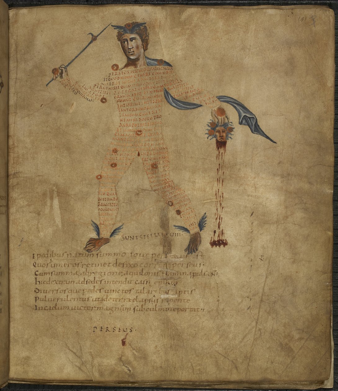 Illustration von Perseus, einem Helden der griechischen Mythologie, mit dem Kopf der schlangenhaarigen Medusa, aus 
