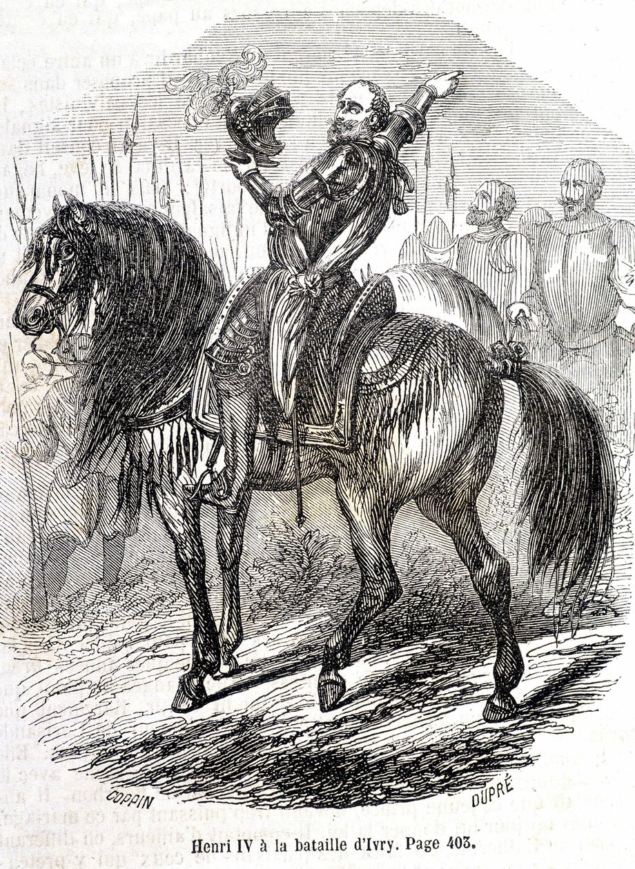 Heinrich IV. (1553 - 1610) in der Schlacht von Ivry (14.03.1590) - in „Histoire de France“ von L.-P. Anquetil von French School